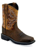Old West Bull Hide Print Foot Burnt Brown Shaft Children's Square Toe Boots - Old West - Flyclothing LLC