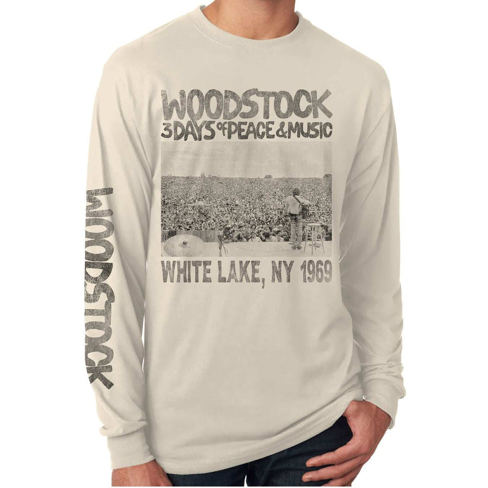 Woodstock Poster Cream Long Sleeve Men's Shirt - Woodstock - Flyclothing LLC