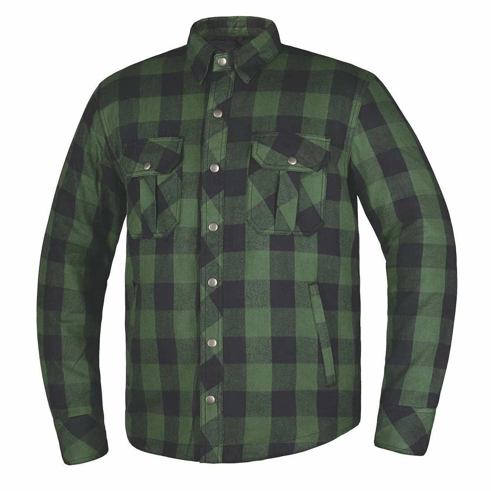 Warrior - Mens Black & Green Armored Flannel - Unik Just for Bikers - Flyclothing LLC