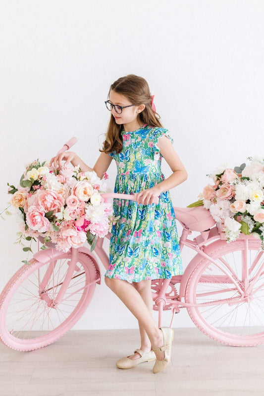 Watercolor Butterflies Flutter Sleeve Twirl Dress - Mila & Rose ® - Flyclothing LLC