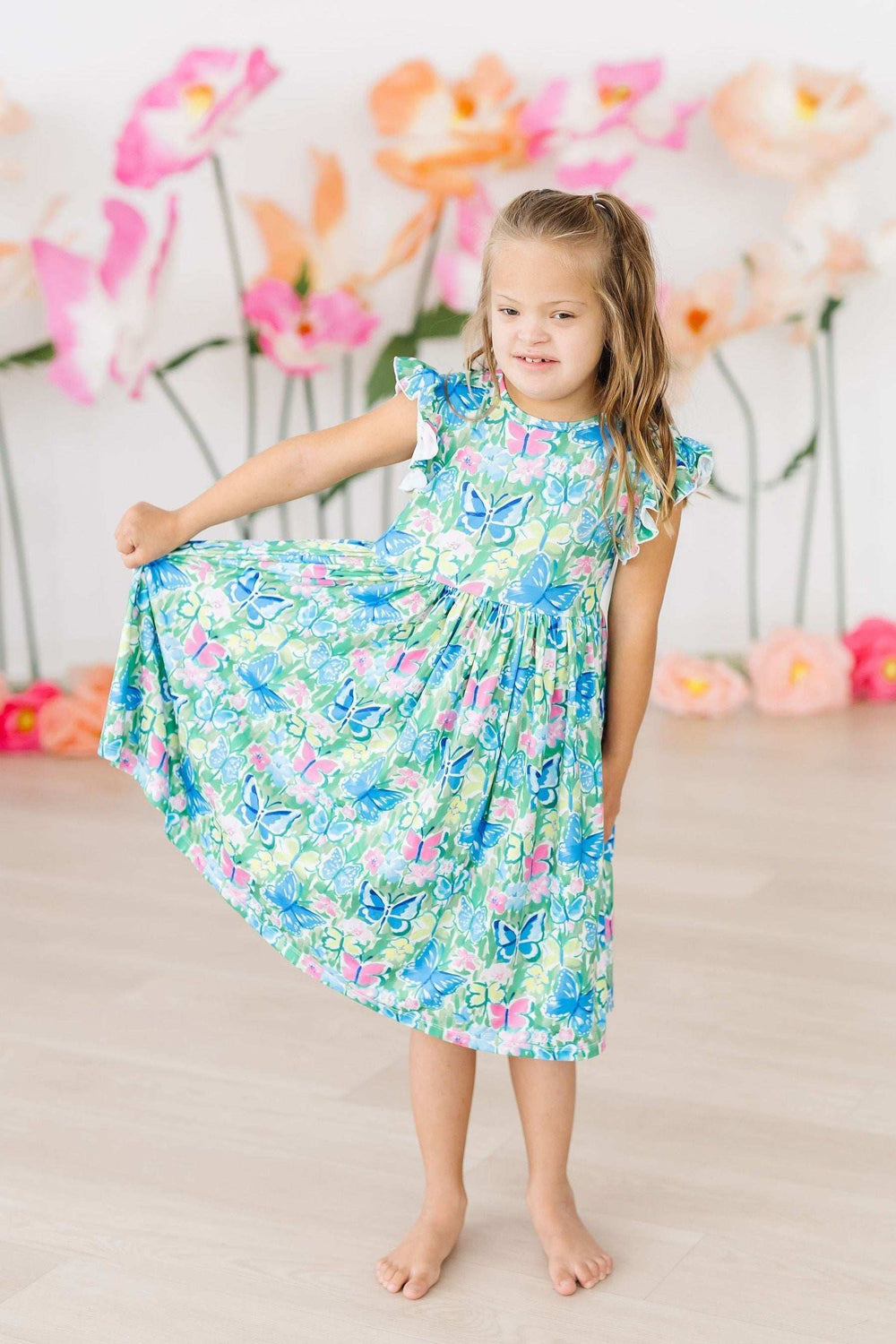 Watercolor Butterflies Flutter Sleeve Twirl Dress - Mila & Rose ® - Flyclothing LLC