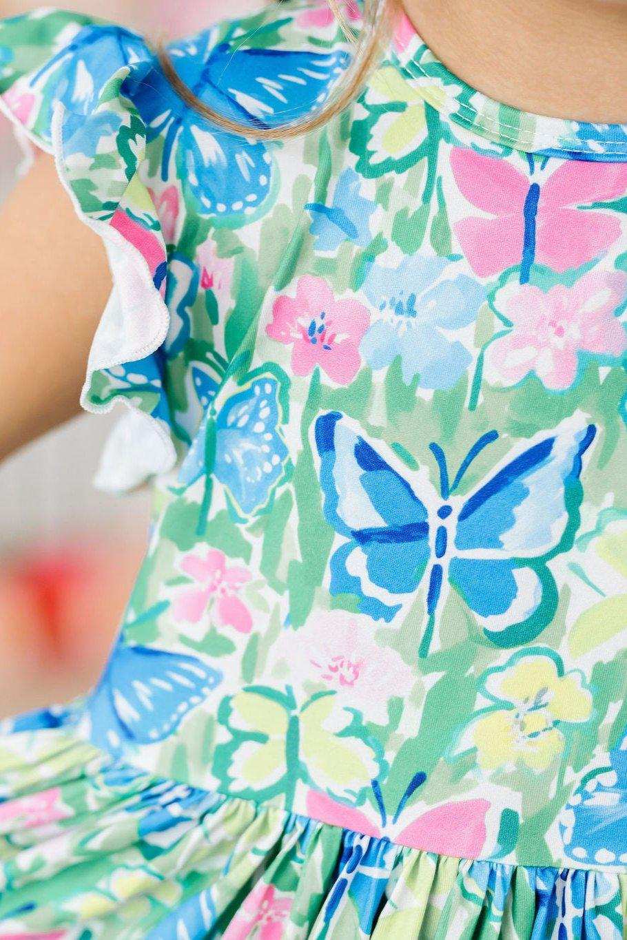 Watercolor Butterflies Flutter Sleeve Twirl Dress - Mila & Rose ® - Flyclothing LLC