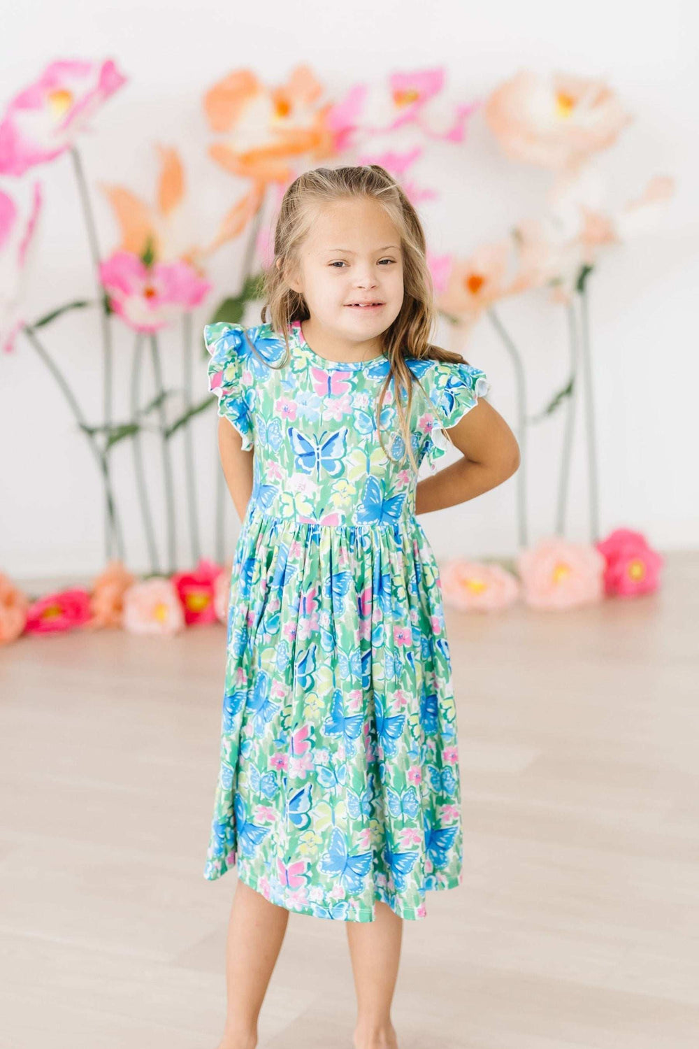 Watercolor Butterflies Flutter Sleeve Twirl Dress - Mila & Rose ® - Flyclothing LLC