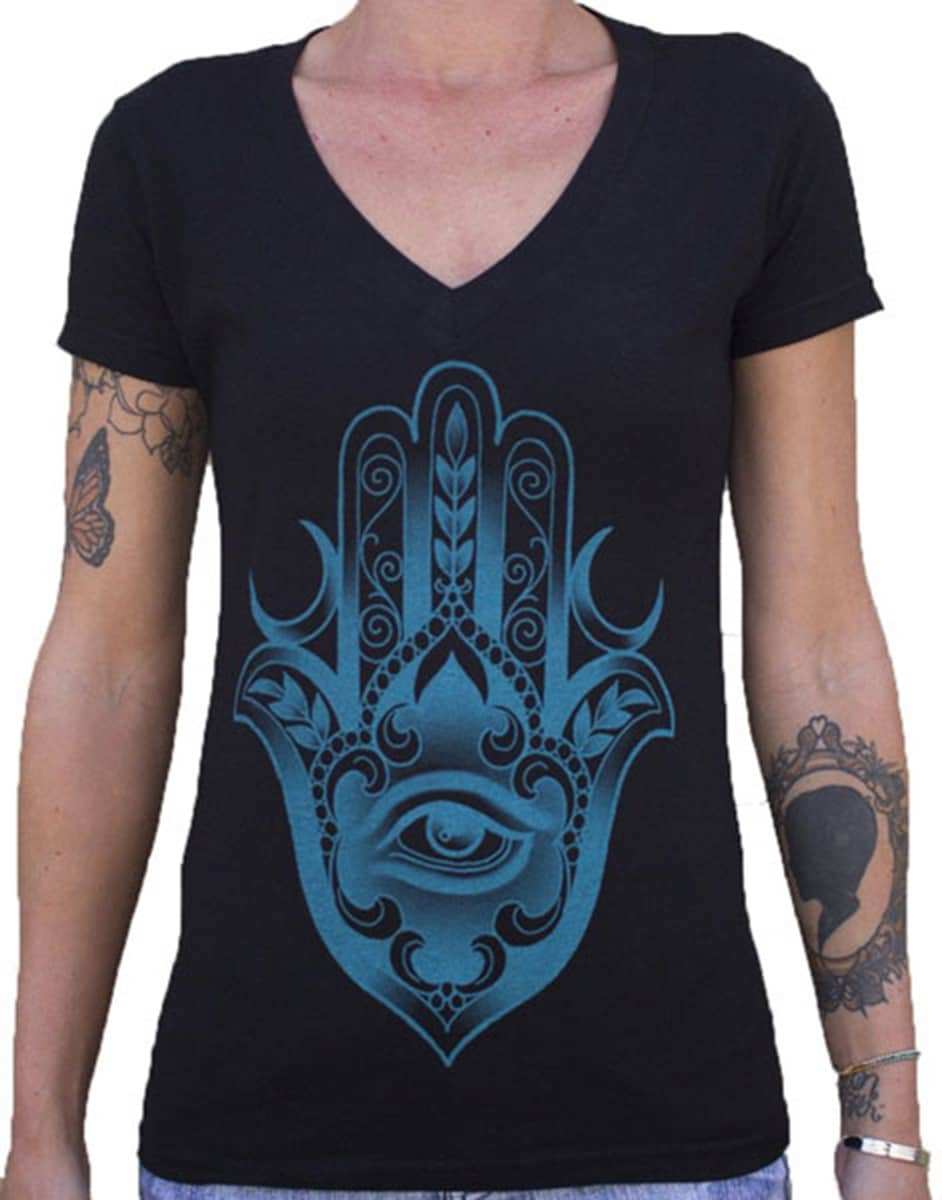 Black Market Art Company Hamsa Women's V-Neck T-Shirt - Black Market Art Company - Flyclothing LLC