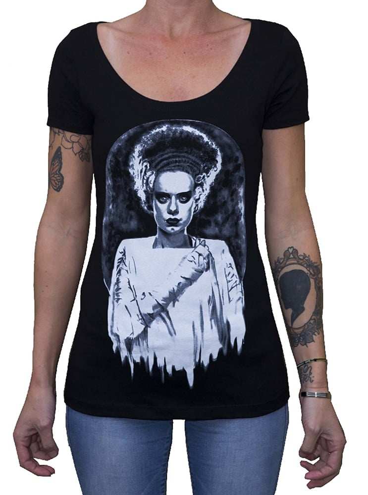 Black Market Art Company Monsters Bride Women's Loose Neck T-Shirt - Black Market Art Company - Flyclothing LLC