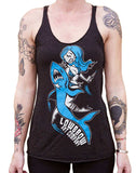 Black Market Art Company Shark Girl Women's Unfinished Racer Back Tank Top - Black Market Art Company - Flyclothing LLC