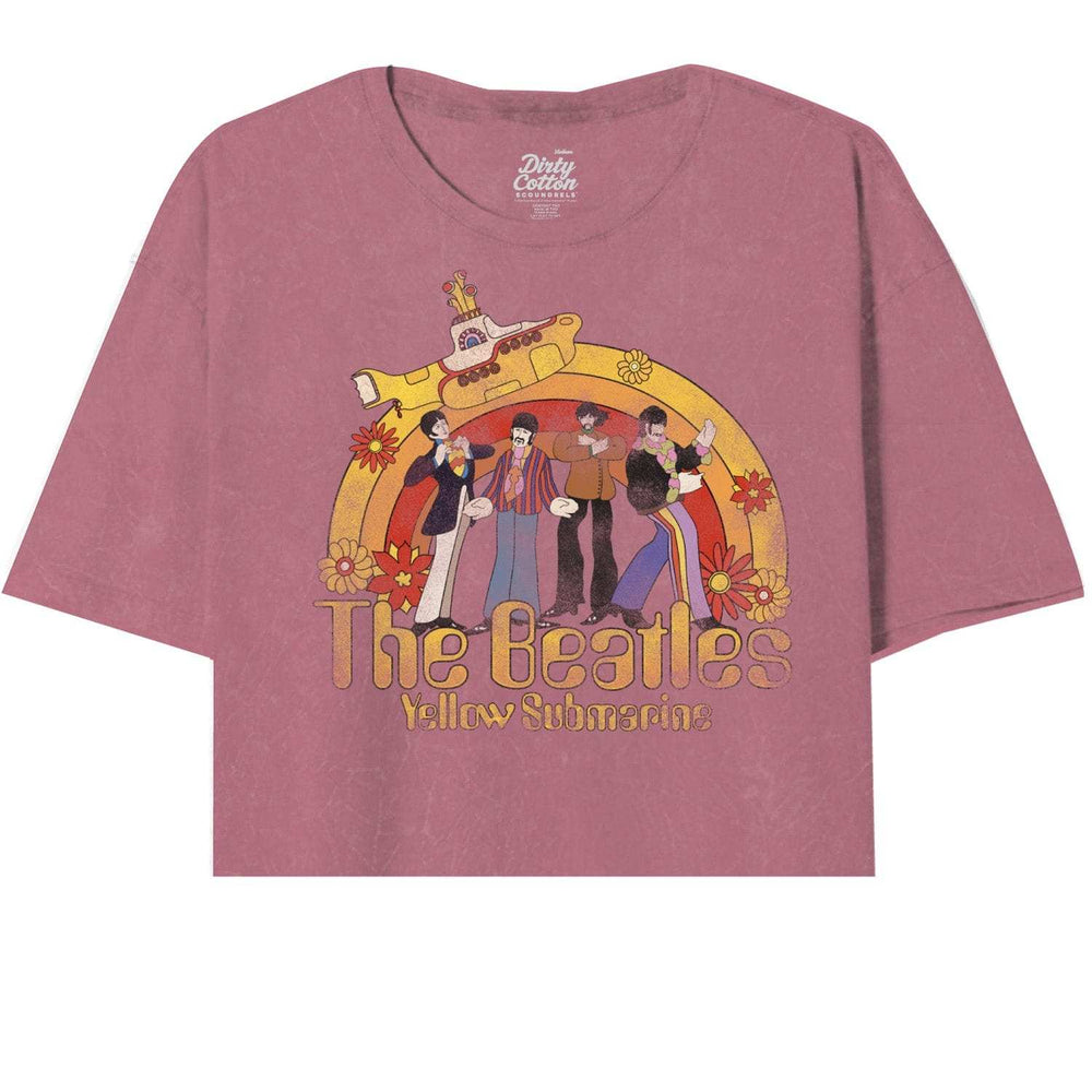 Yellow Submarine By The Beatles Half Floral Rainbow Oversize Crop Top - The Beatles - Flyclothing LLC