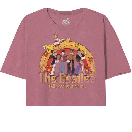 Yellow Submarine By The Beatles Half Floral Rainbow Oversize Crop Top - The Beatles - Flyclothing LLC