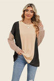 Double Take Texture Contrast Round Neck Long Sleeve T-Shirt - Trendsi - Flyclothing LLC