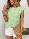 Eyelet Round Neck Cap Sleeve Top - Trendsi - Flyclothing LLC