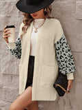 Pocketed Leopard Open Front Cardigan - Trendsi - Flyclothing LLC