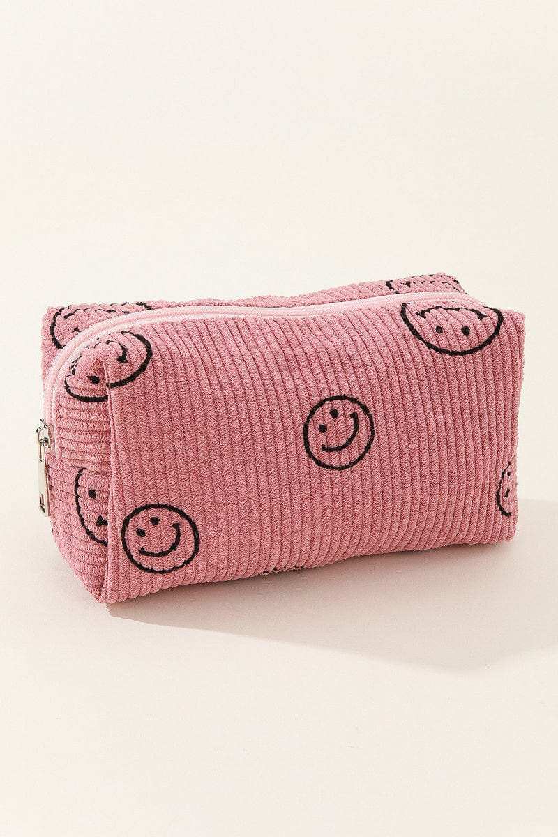 Zenana Smiley Face Corduroy Cosmetic Pouch - Trendsi - Flyclothing LLC