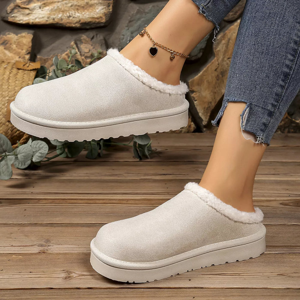 Plush Lined Round Toe Slippers - Trendsi - Flyclothing LLC