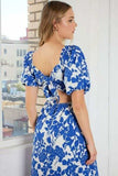 Mittoshop Cutout Back Floral Sweetheart Neck Puff Sleeve Dress - Trendsi - Flyclothing LLC