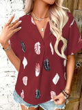 Full Size Printed Collared Neck Short Sleeve Blouse - Trendsi - Flyclothing LLC