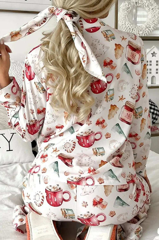 Printed Collared Neck Top and Pants Lounge Set - Trendsi - Flyclothing LLC