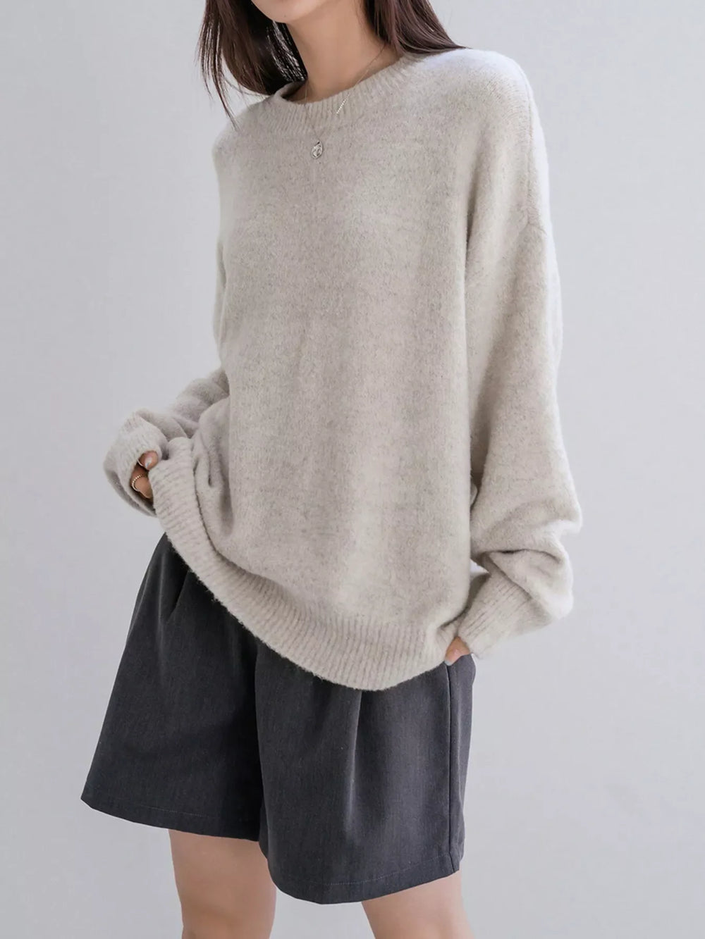 Full Size Cozy Knit Round Neck Oversized Sweater Plus Size - Trendsi - Flyclothing LLC