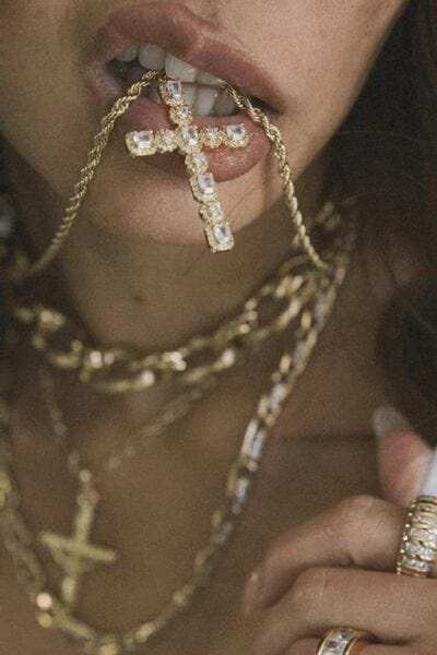 Brass Inlaid Zircon Cross Pendant Necklace - Trendsi - Flyclothing LLC