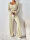 Scoop Neck Long Sleeve Top and Pants Set - Trendsi - Flyclothing LLC