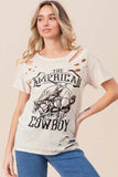 BiBi Cotton Slub Laser Top American Cow Boy Graphic - Trendsi - Flyclothing LLC