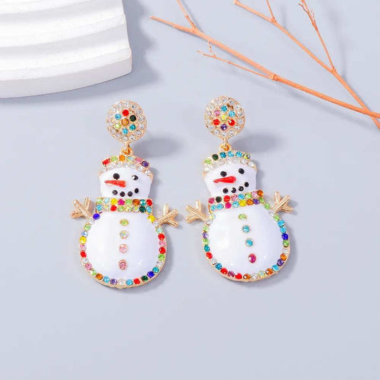 Alloy Rhinestone Snowman Earrings - Trendsi - Flyclothing LLC