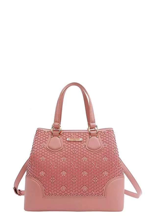 Nicole Lee USA Monogram Pattern Handbag with Rhinestones Decor - Trendsi - Flyclothing LLC