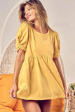 BiBi Cotton Span Knit with Puff Sleeve Baby Doll Top - Trendsi - Flyclothing LLC