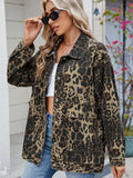 Leopard Button Up Drop Shoulder Denim Jacket - Trendsi - Flyclothing LLC
