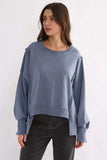 Exposed Seam High-Low Long Sleeve Sweatshirt - Trendsi - Flyclothing LLC
