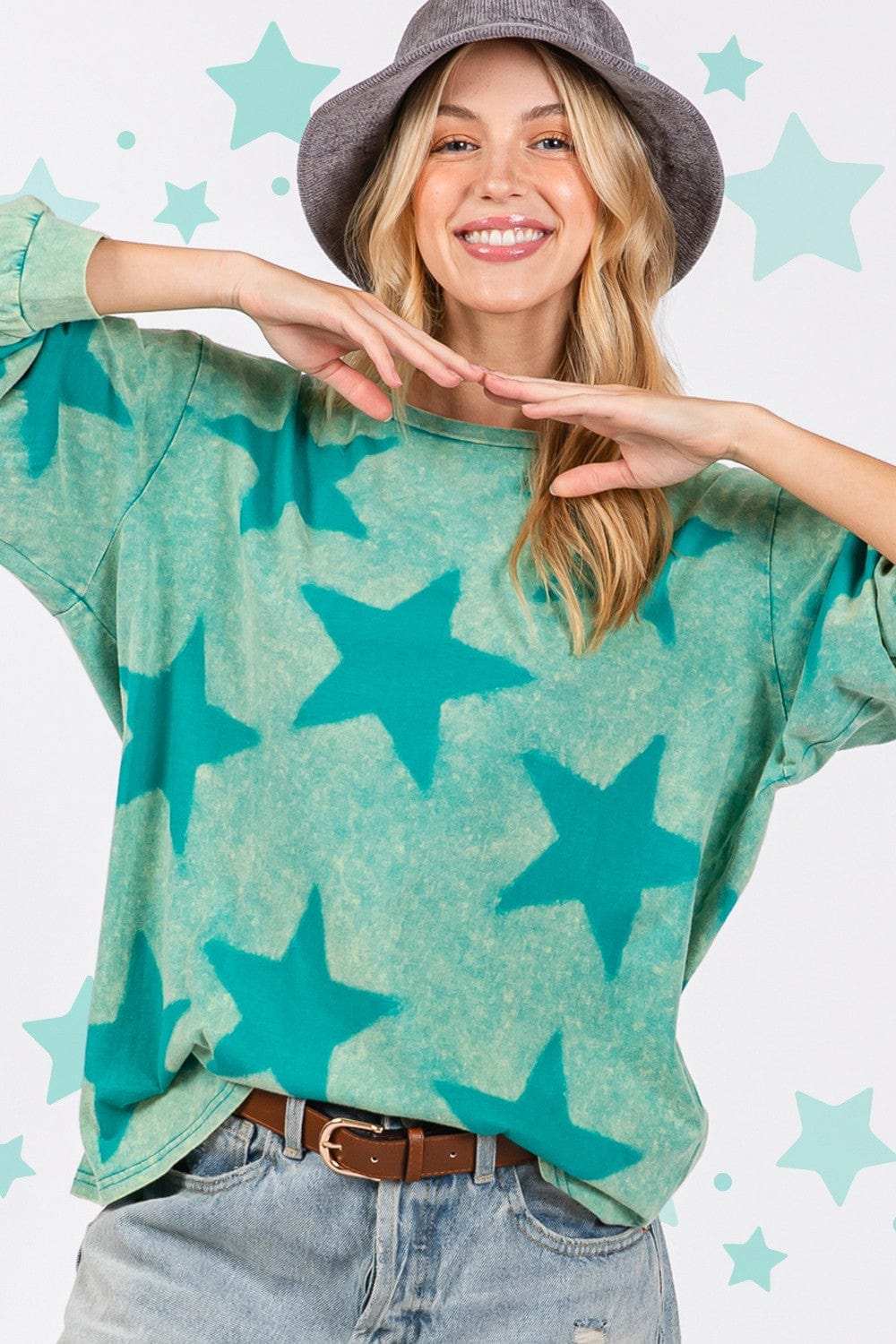 SAGE + FIG Mineral Wash Star Pattern T-Shirt - Trendsi - Flyclothing LLC