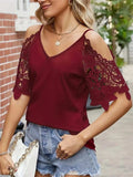 Cold Shoulder Lace Sleeve Blouse - Trendsi - Flyclothing LLC
