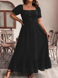 Plus Size Ruffled Hem Square Neck Short Sleeve Dress - Trendsi - Flyclothing LLC