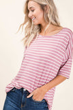 BOMBOM Striped Round Neck Half Sleeve T-Shirt - Trendsi - Flyclothing LLC