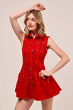 SO ME Button Down Sleeveless Collared Game Day Mini Dress - Trendsi - Flyclothing LLC