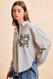 BiBi Flower Jacquard Knit Patch Pocket Stripe Shirt - Trendsi - Flyclothing LLC