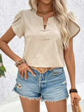 Notched Short Sleeve Blouse - Trendsi - Flyclothing LLC