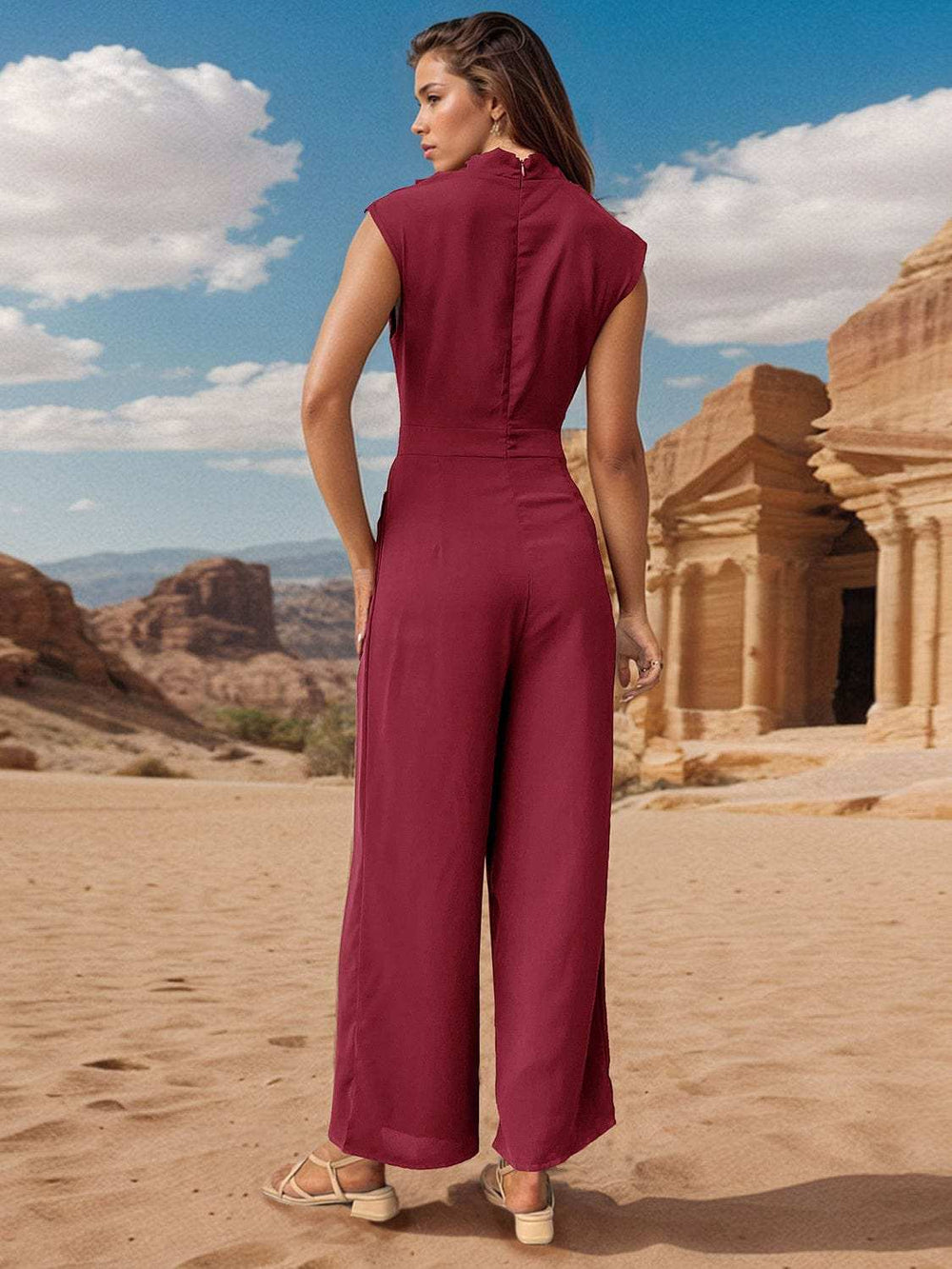 Ruched Mock Neck Sleeveless Jumpsuit - Trendsi - Flyclothing LLC