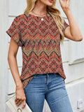 Printed Round Neck Short Sleeve Top - Trendsi - Flyclothing LLC