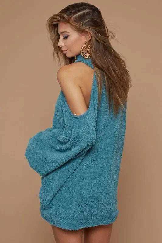 BiBi Belle Sweater Knit Open One Shoulder Turtle Neck - Trendsi - Flyclothing LLC