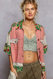 POL Lace Patch Floral Half Sleeve Shacket - Trendsi - Flyclothing LLC