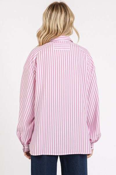 Mittoshop Button Down Striped Long Sleeve Shirt - Trendsi - Flyclothing LLC