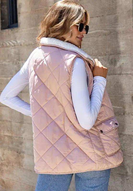 Fuzzy Zip Up Vest Coat with Pockets - Trendsi - Flyclothing LLC