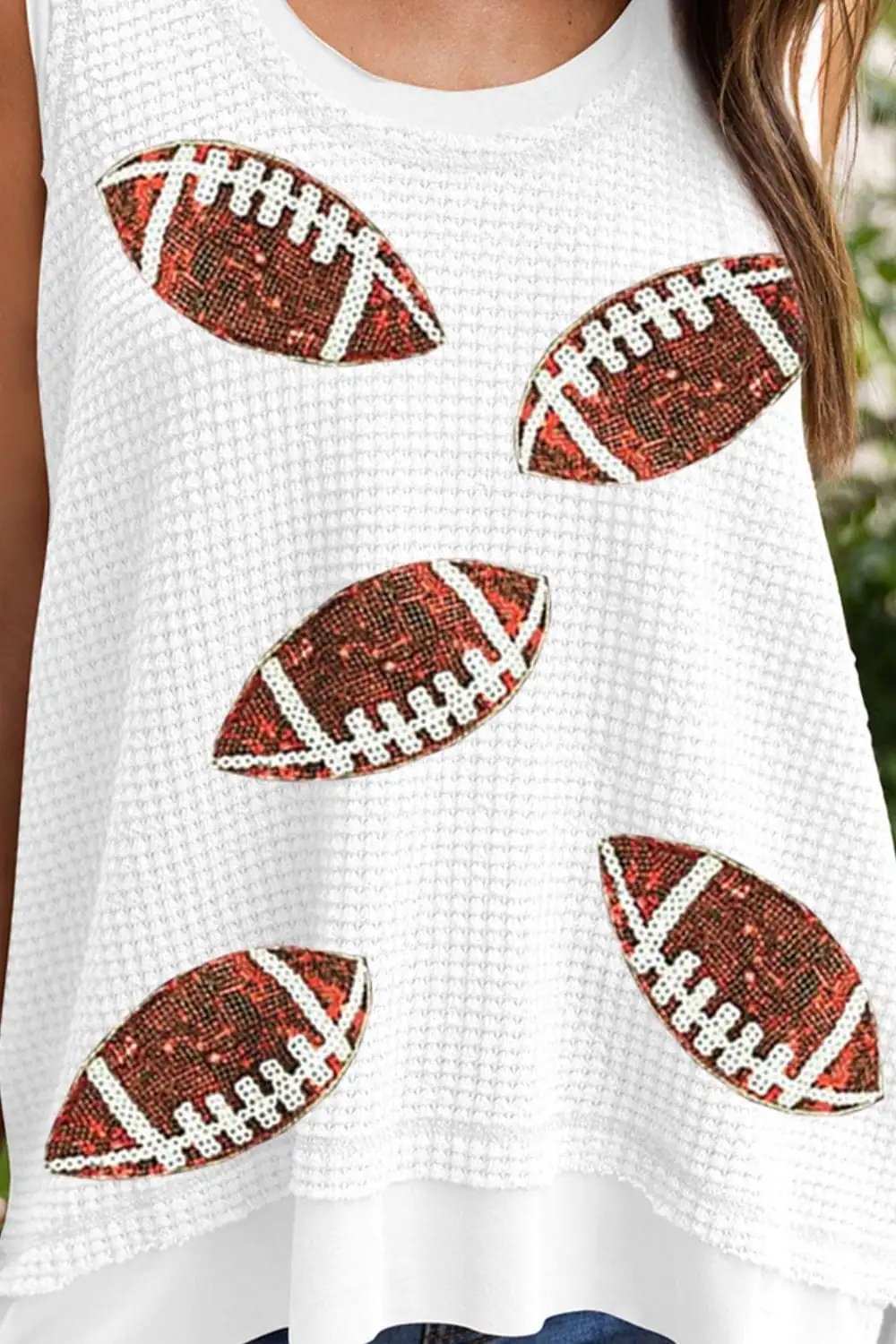 Sequin Football Round Neck Tank - Trendsi - Flyclothing LLC