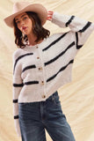 SO ME Stripe Soft Touch Button Cozy Sweater Cardigan - Trendsi - Flyclothing LLC