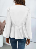 Ivy Lane Peplum Tied Long Sleeve Blouse - Trendsi - Flyclothing LLC