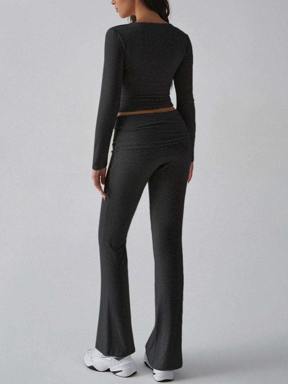 Devine Square Neck Long Sleeve Top and Pants Set - Trendsi - Flyclothing LLC
