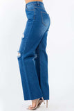 American Bazi High Waist Distressed Wide Leg Jeans - Trendsi - Flyclothing LLC