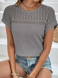 Waffle-Knit Round Neck Short Sleeve Top - Trendsi - Flyclothing LLC