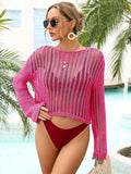 Long Sleeve Round Neck Openwork Cover-Up - Trendsi - Flyclothing LLC