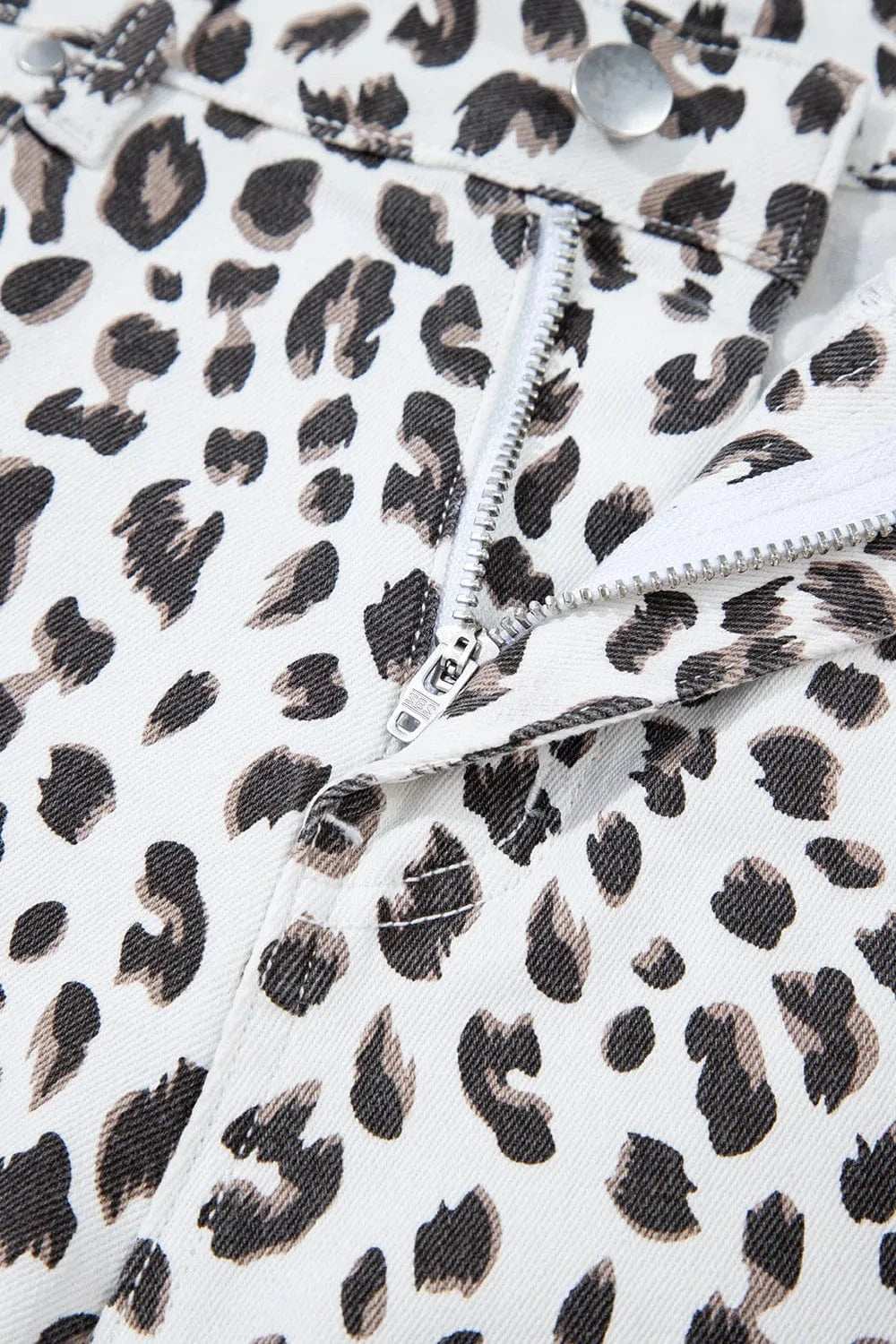 Leopard Frayed Hem Denim Shorts - Trendsi - Flyclothing LLC